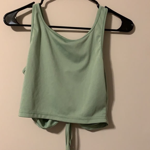 SHEIN Sea Foam Green Large Cropped Tank Top, Ruched Detail, Adjustable w/ String - Picture 3 of 3